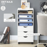 Meuble de rangement vertical, Caisson de classement mobile à roulettes avec 3 tiroirs et 4 étagères ouvertes, Support d'imprimante avec roulettes verrouillables pour bureau à domicile