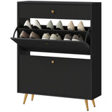 Narrow Shoe Storage Cabinet with Wave-like Panels and Adjustable Shelves for 12 Pairs of Shoes