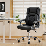 Chaise de bureau grande taille 180 kg, Chaise de bureau avec coussin à ressort, Cuir PU, Dossier haut, Roulettes pivotantes