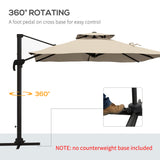 10ft Square Cantilever Patio Umbrella, 360° Rotating Overhanging Umbrella with Cross Base