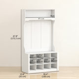 4-In-1 Hall Tree with Bench and Shoe Storage, Farmhouse Coat Rack Shoe Bench with 12 Shoe Cubbies, 6 Hooks
