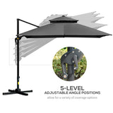 10' x 10' Cantilever Patio Umbrella, Double Top Square Offset Umbrella with 360° Rotation, 5 Adjustable Tilt Angles