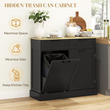 Armoire à Bac Poubelle Caché, Armoire Poubelle Basculante avec 2 Tiroirs