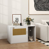 Meuble de litière pour chat, salle de toilettage pour chat avec porte en rotin