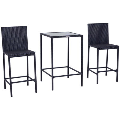 3 Piece Patio Bar Set Wicker Rattan Garden Bistro Set Barstool and Table for Patio Backyard Balcony Poolside