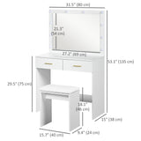 Makeup Vanity Desk Set with Stool, Dressing Table with LED Lighting Mirror, Drawers