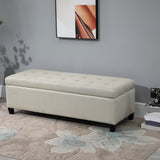Banc d'entrée rectangulaire, rembourré en tissu de lin capitonné, pieds en bois, banc de rangement et pouf