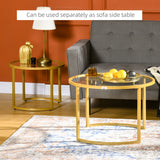 Tables Basses Rondes Gigognes (Lot de 2), Tables d'Appoint Modernes avec Plateau en Verre Trempé et Cadre en Acier pour Salon