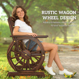 Wood Outdoor Patio Chair, Lounge Chair with Wagon Wheel Armrests, Slatted Wide Seat
