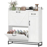 Farmhouse Shoe Storage Cabinet with Side Cabinet and Adjustable Shelves for Entryway, Holds 12 Pairs