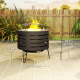 Round Fire Pit with Fire Poker, Portable Wood Burning Firepit with Ash Tray and Hairpin Legs