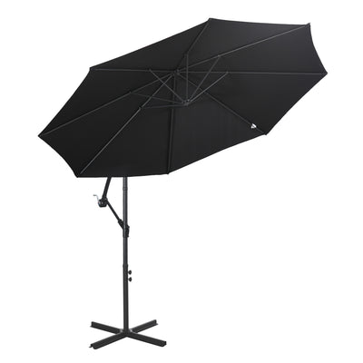 9.7ft Offset Patio UmbrellaCantilever Parasol with Crank Handle, 8 Ribs and Cross Base for Outdoor