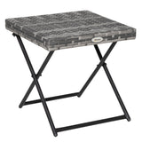 Rattan Coffee Table Folding Patio Outdoor Side Table Wicker for Balcony, 15.75