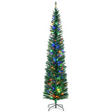 7.5' Artificial Pencil Christmas Trees Holiday Decoration with Colourful LED Lights, Steel Base