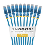 StarTech.com 9in Blue Slim CAT6 Cable 10 Pack, 100W PoE