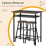 3 Piece Counter Height Bar Table Set with 1 Table, 2 Matching Stools, Dining Table Set with Storage Shelf and Metal Frame Footrest