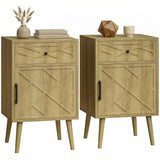 Nightstand Set of 2, Bedside Table Set with Drawer and Cabinet, Side End Table with Storage for Living Room