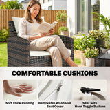 4-Piece Outdoor Wicker Patio Furniture Conversation Set, Chairs and 2-Tier Table with Cushions