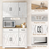Grand garde-manger de cuisine, 6 portes, 2 tiroirs, étagères réglables et plan de travail, armoire de rangement rustique pour salon
