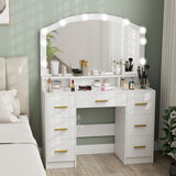 Makeup Vanity with Mirror and 10 LED Lights, 3 Colour Adjustable, Dressing Table with 7 Drawers