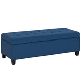 Banc d'entrée rectangulaire, rembourré en tissu de lin capitonné, pieds en bois, banc de rangement et pouf