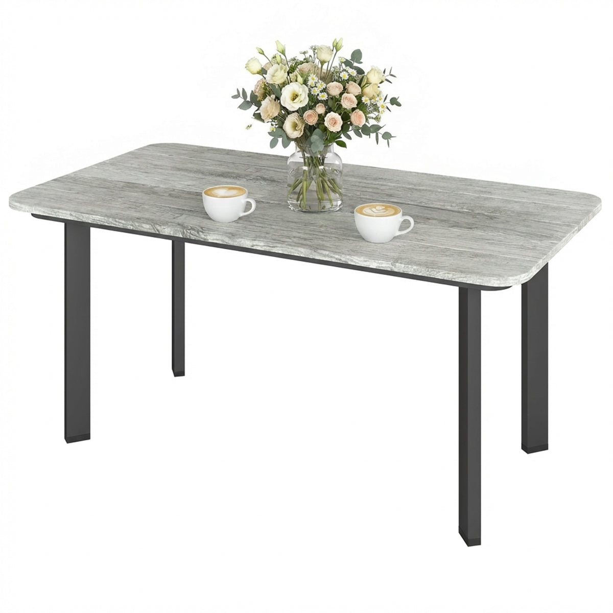 Outdoor Garden Coffee Table, Patio Table with Slatted Wood Plastic Composite Top and Steel Frame