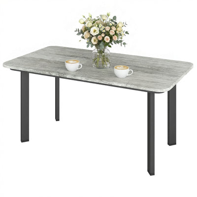 Outdoor Garden Coffee Table, Patio Table with Slatted Wood Plastic Composite Top and Steel Frame