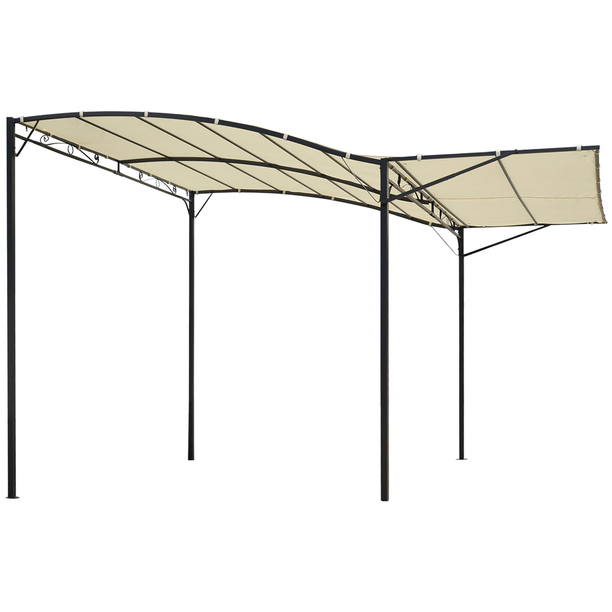 Gazebo métal patio 10x8pi avec auvent latéral extensible abri extérieur jardin parasol terrasse porte fenêtre auvent