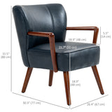 Fauteuil d'appoint, chaise de salon tapissée simili-cuir avec pieds de bois et siège rembourré large