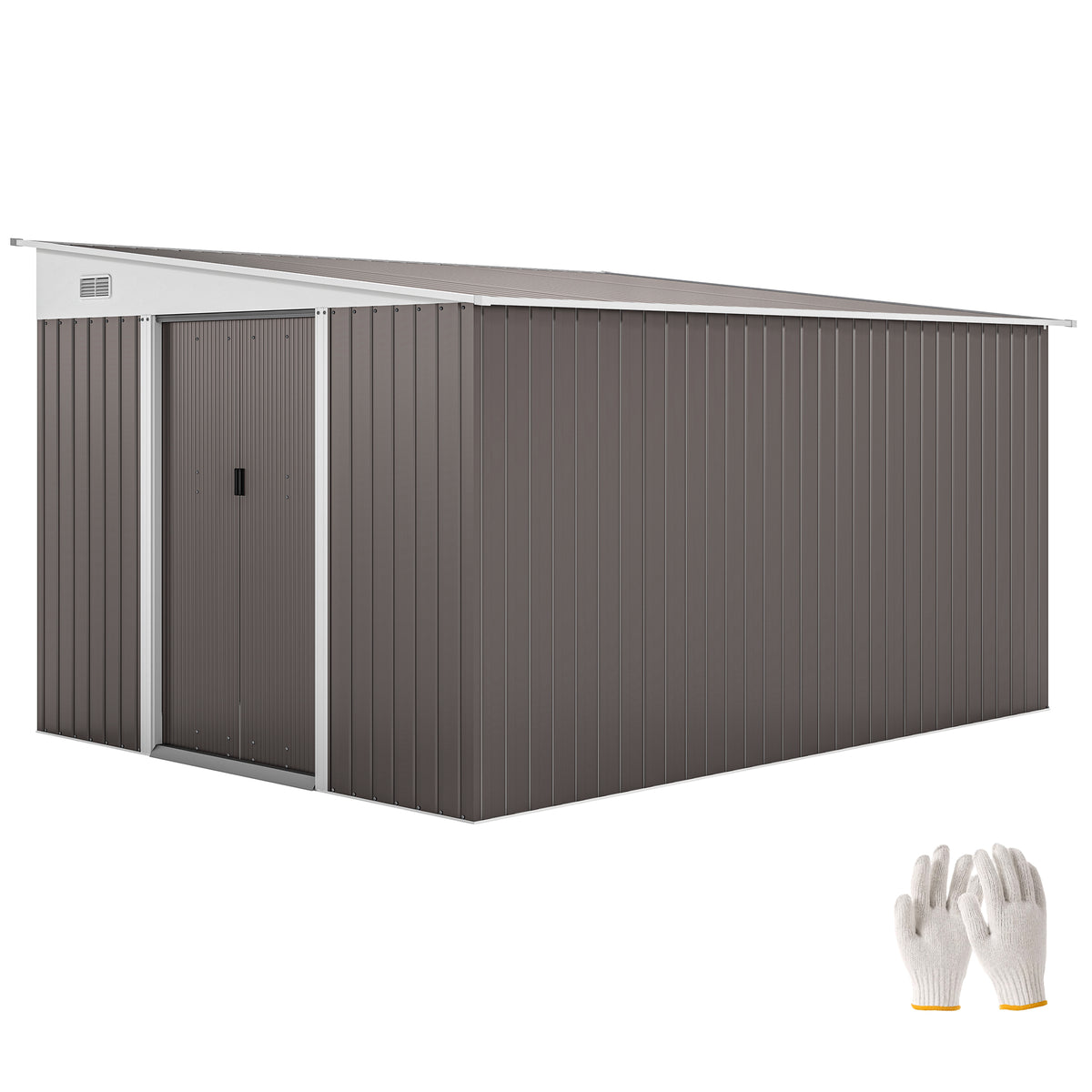 11' x 9' Steel Garden Storage Shed, Outdoor Metal Tool House with Double Sliding Doors