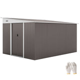 11' x 9' Steel Garden Storage Shed, Outdoor Metal Tool House with Double Sliding Doors