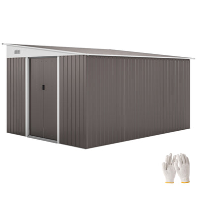 11' x 9' Steel Garden Storage Shed, Outdoor Metal Tool House with Double Sliding Doors