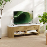 TV Stand, Modern TV Table with Marble-Effect Top, 3 Drawers and 2 Open Shelves for 32-65 Inch Television