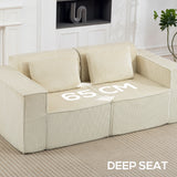 Boneless Couch, Corduroy 3 Seater Sofa with Deep Seat, 2 Pillows