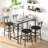 5-Piece Bar Table Set, Industrial Bar Table and Stools for 4 with Footrest and Steel Frame for Kitchen