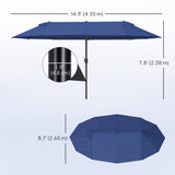15ft Double-sided Patio Umbrella with Twin Canopy, Extra Large Outdoor Parasol with Crank for Pool