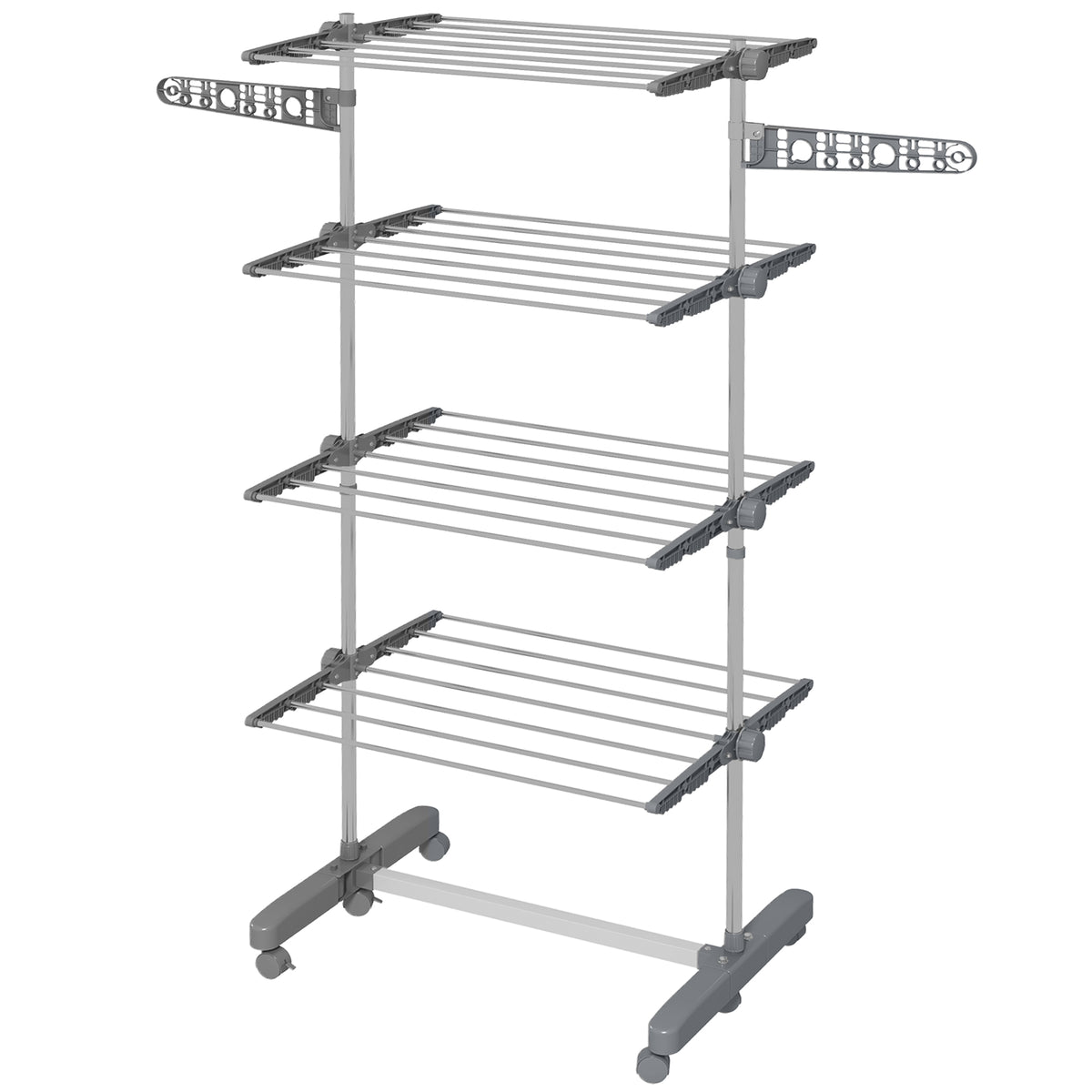Garment Drying Rack Stainless Steel Folding Clothes Hanging Rack with Side Wings Castors for Indoor Outdoor