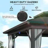 10' x 10' Hardtop Gazebo, Sun Shelter with Double Tier Metal Roof, and Hanging Hook