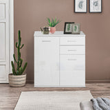 High Gloss Sideboard with 2 Drawers and 2 Doors, Buffet Cabinet with Adjustable Shelf, Coffee Bar Cabinet with Storage