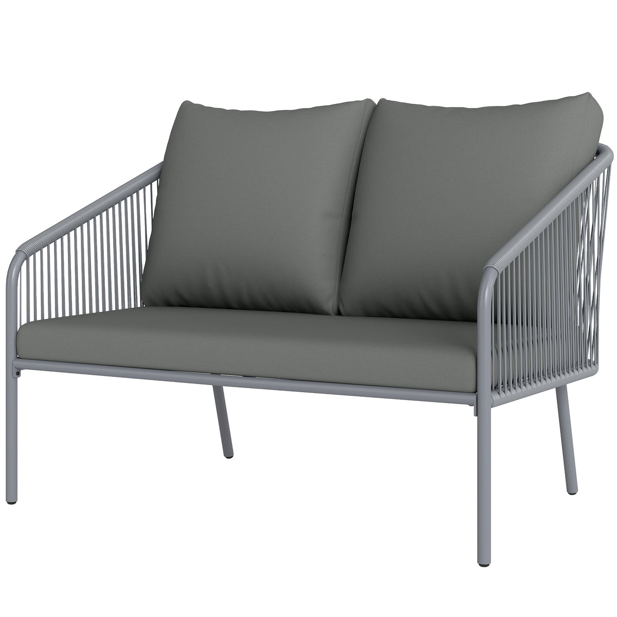 Garden Sofa with Cushions, 2-Seater Outdoor Balcony Rattan Sofa, 112 x 72 x 76 cm