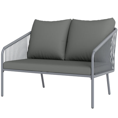 Garden Sofa with Cushions, 2-Seater Outdoor Balcony Rattan Sofa, 112 x 72 x 76 cm