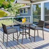 Ensemble de bar de patio 3 pièces, ensemble de bistro de jardin en osier, mobilier extérieur, table en rotin PE et tabourets avec coussin de siège