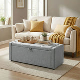 Storage Ottoman Bench, Linen-Look Fabric Upholstered Ottoman with Storage, Wide Padded Seat
