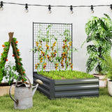 Galvanized Raised Garden Bed with Trellis for Climbing Plants, Outdoor Planter Box with Open Bottom