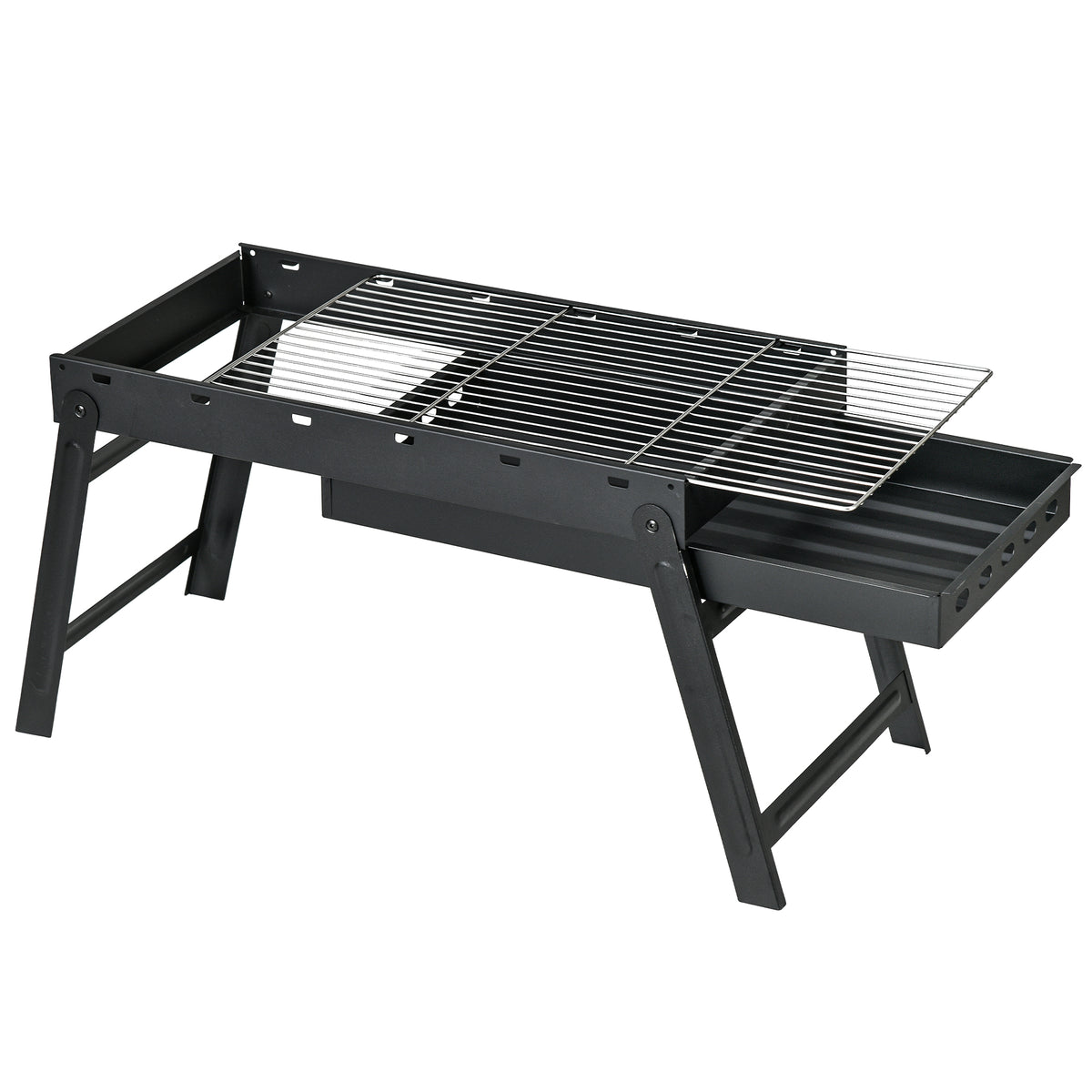 Portable Charcoal Grill with Pull-Out Charcoal Basin, Folding Tabletop Barbecue