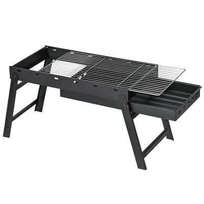 Portable Charcoal Grill with Pull-Out Charcoal Basin, Folding Tabletop Barbecue