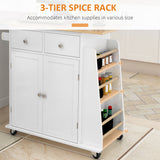 Rolling Kitchen Island Trolley Storage Cart with Rubber Wood Top, 3-Tier Spice Rack