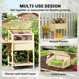 Lit de jardin surélevé avec châssis froid, boîte de plantation surélevée en bois avec table latérale pliante et tablette