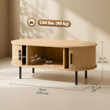 Coffee Table with Sliding Tambour Doors and Storage Center Table with Metal Legs, 39