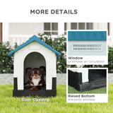 Outside Dog Kennel House with Windows, 64.5 x 57 x 66cm